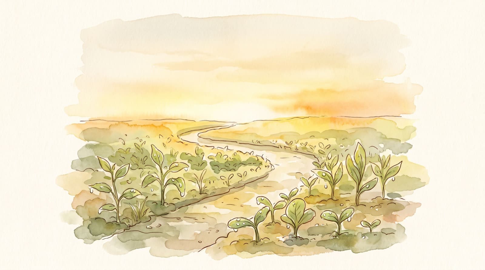 A garden path in golden morning light